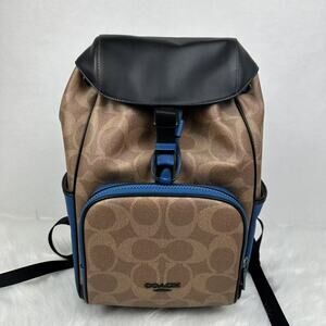 Coach Racer Backpack In Blocked Signature Canvas & Leather Tan/Blue NWT CY775